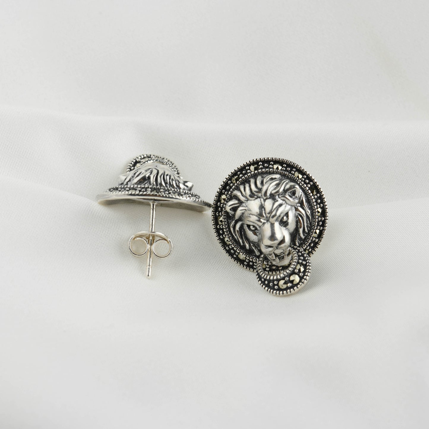 Marcasite Lion Silver Studs