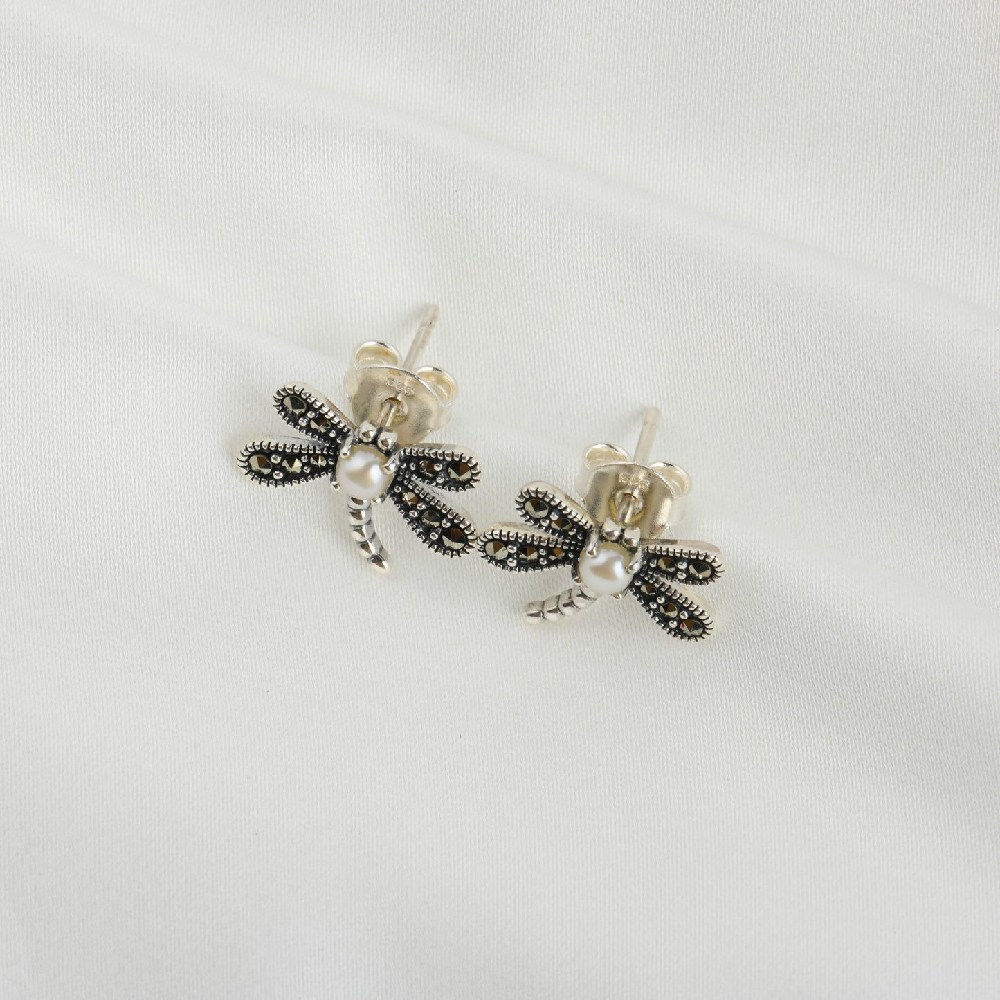 Silver Marcasite Dragonfly Studs