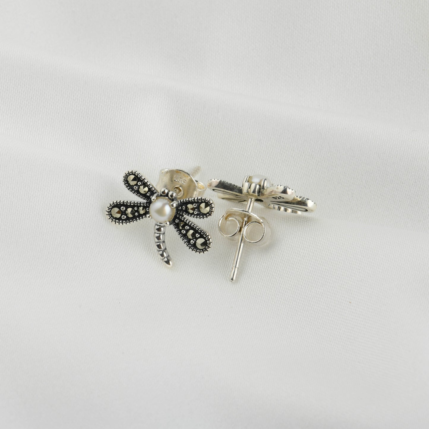 Silver Marcasite Dragonfly Studs