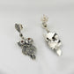 Garnet-Gleaming Owl Silver Marcasite Drop Earrings