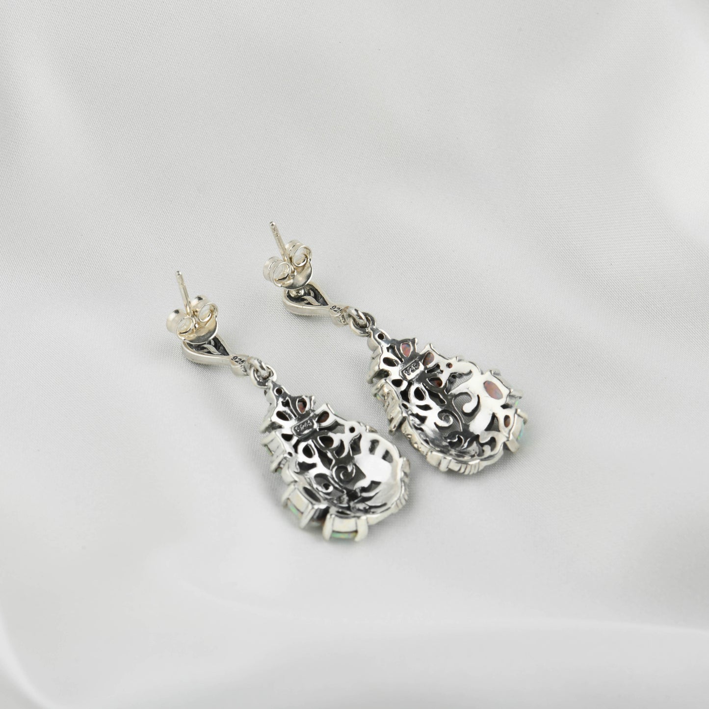 Dreamy Opal Marcasite Silver Drop Earrings
