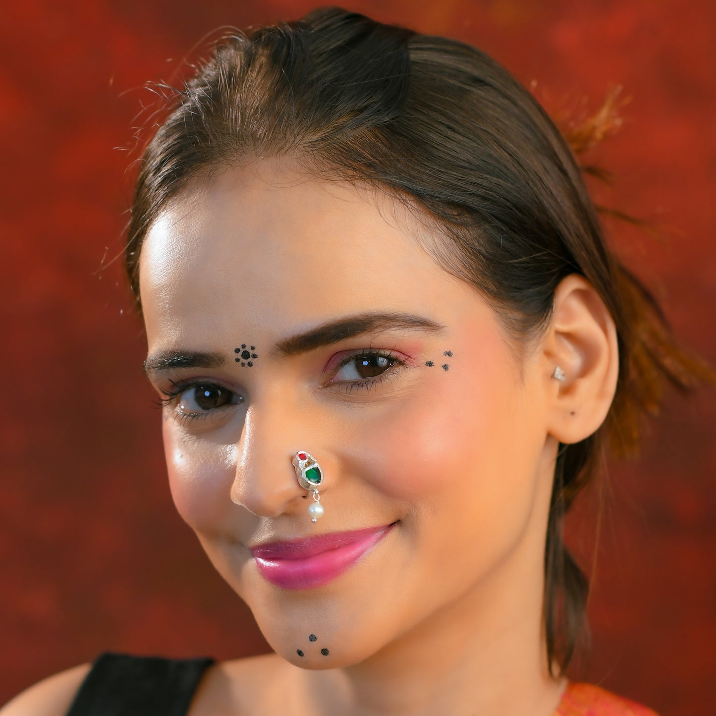 Kundan Mayur Silver Nose Pin