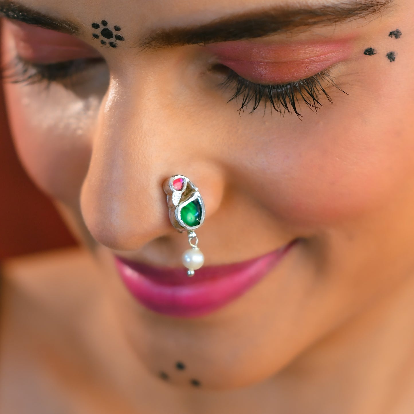 Kundan Mayur Silver Nose Pin