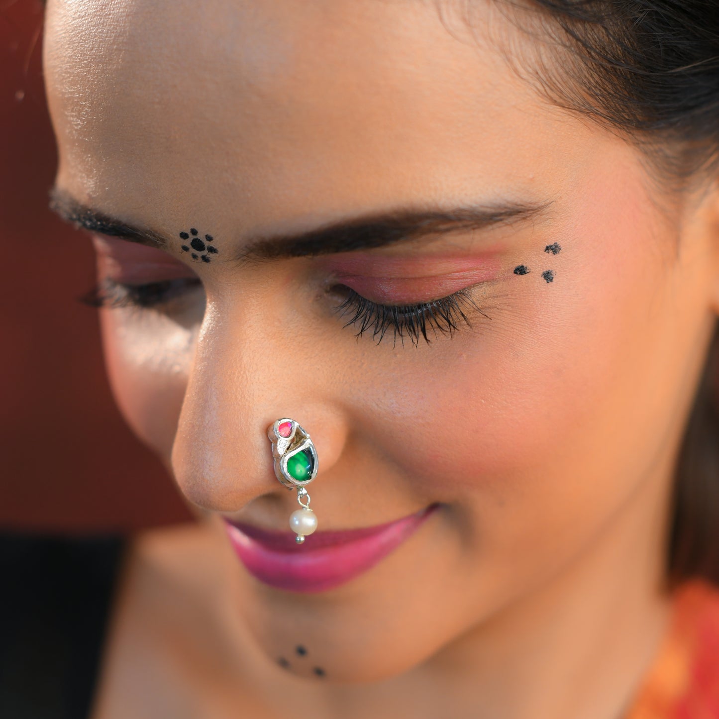 Kundan Mayur Silver Nose Pin