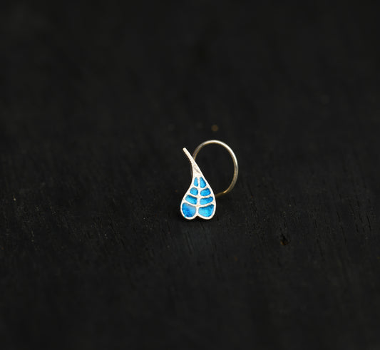 Bodhi Blue Leaf Silver Nose Pin