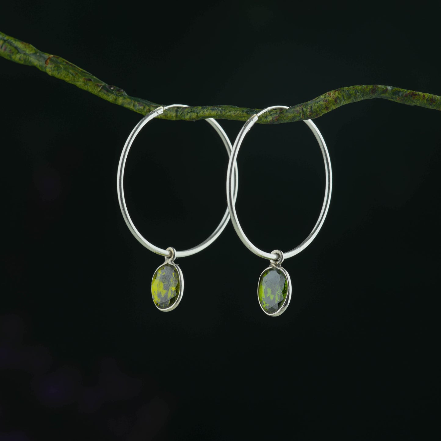 Peridot Drops In Silver Hoops