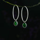 Emerald Green Drops Silver Hoops