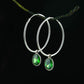 Emerald Green Drops Silver Hoops