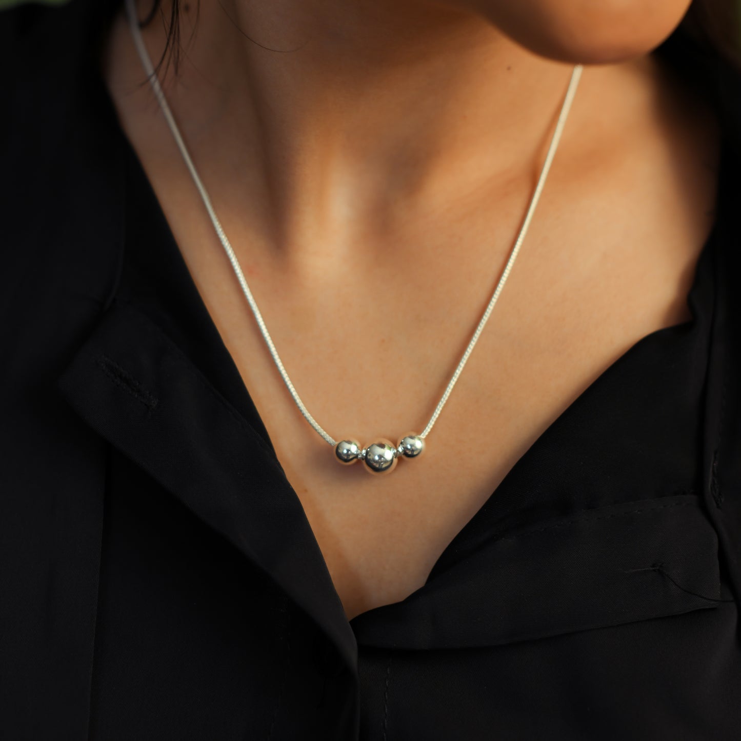Dainty Ball Trio Silver Chain