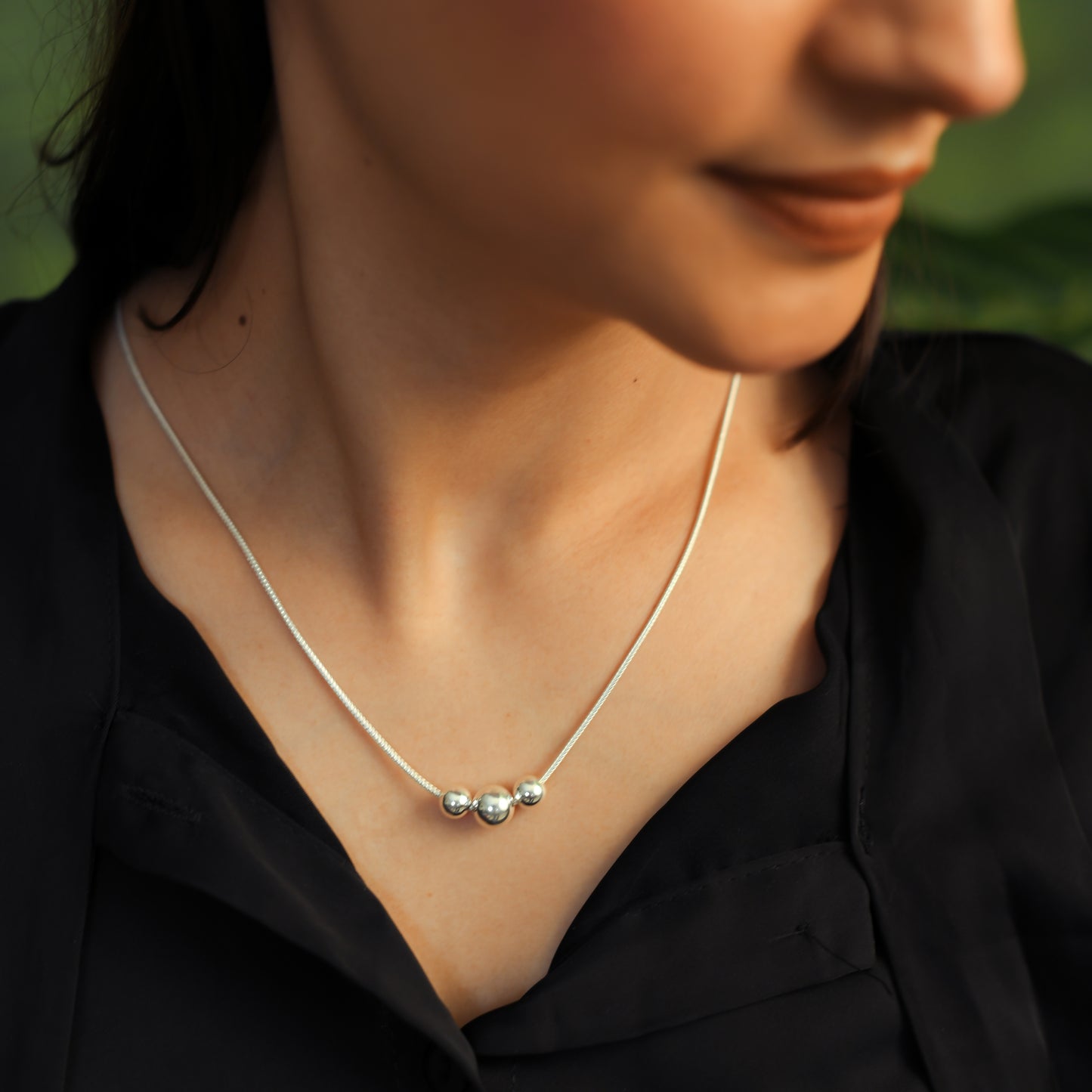 Dainty Ball Trio Silver Chain