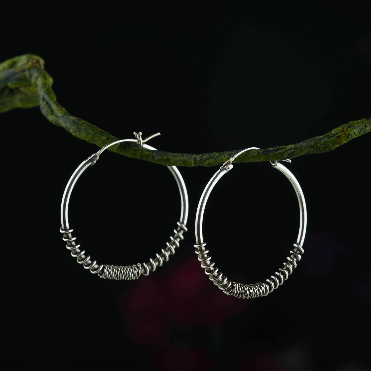 Wire Wrap Silver Hoops