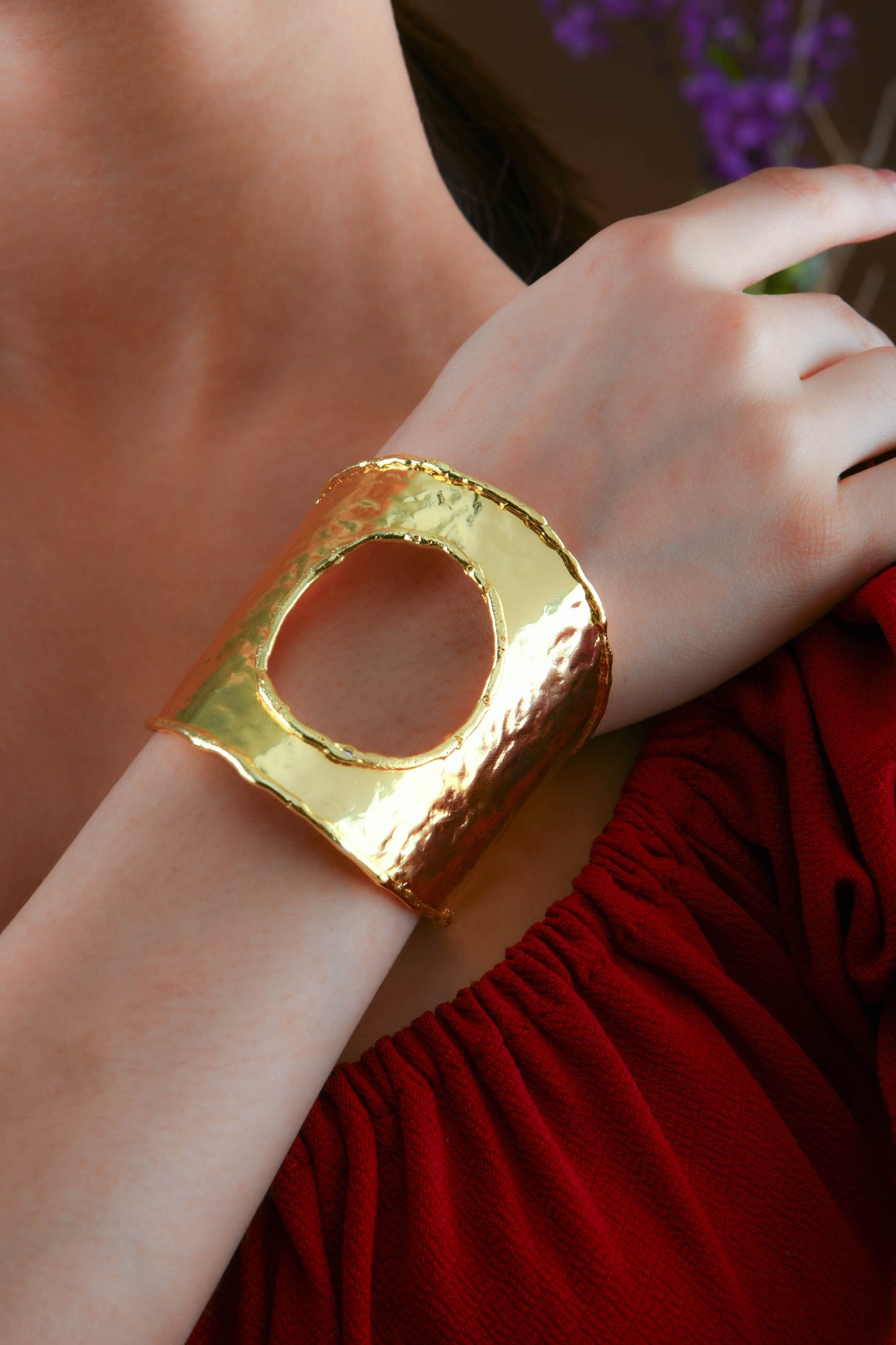 Hammered Moon Statement Cuff Bracelet