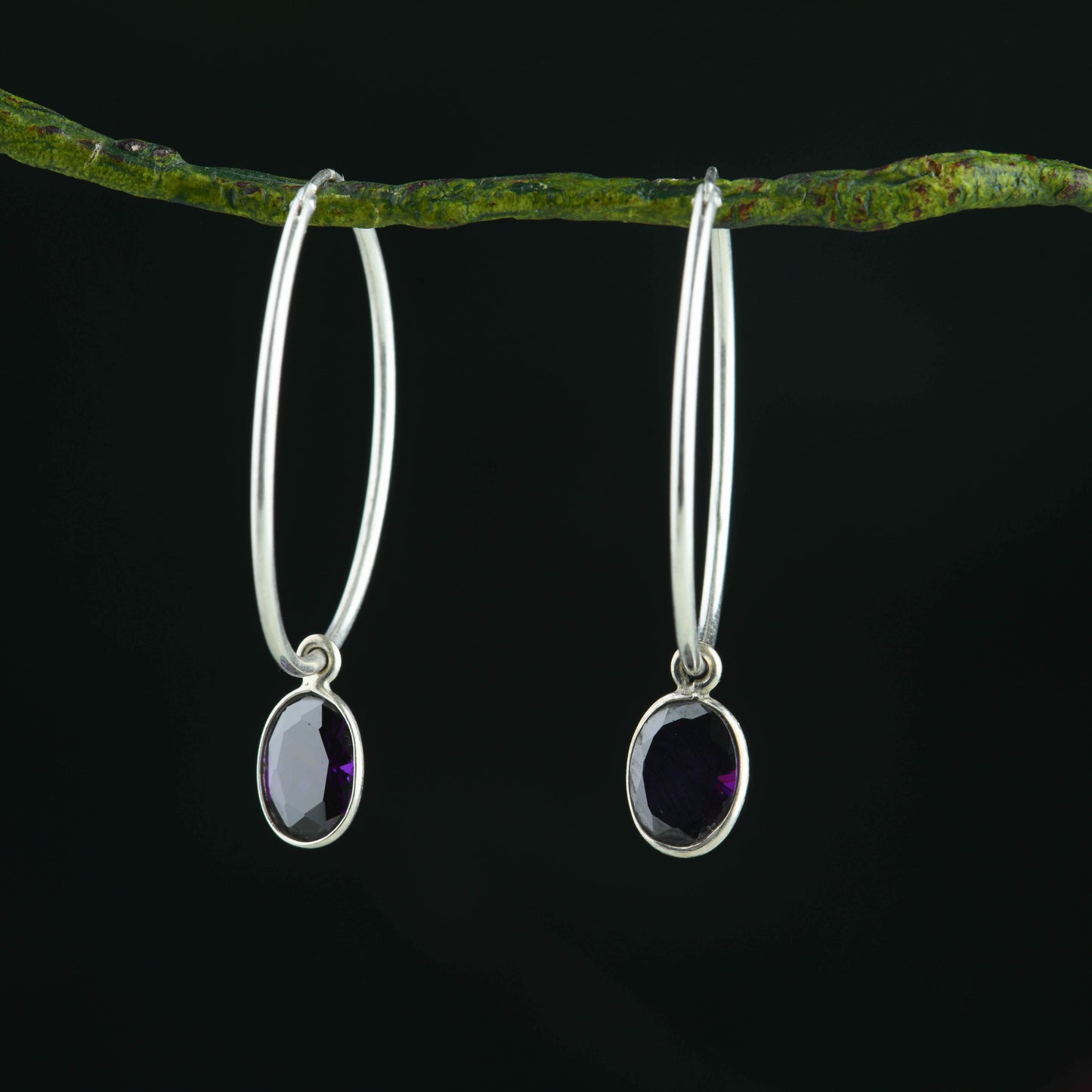 Amethyst Drops In Silver Rings
