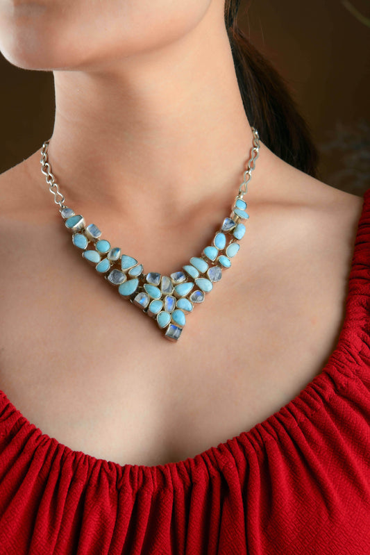 Silver Larimar Statement Necklace