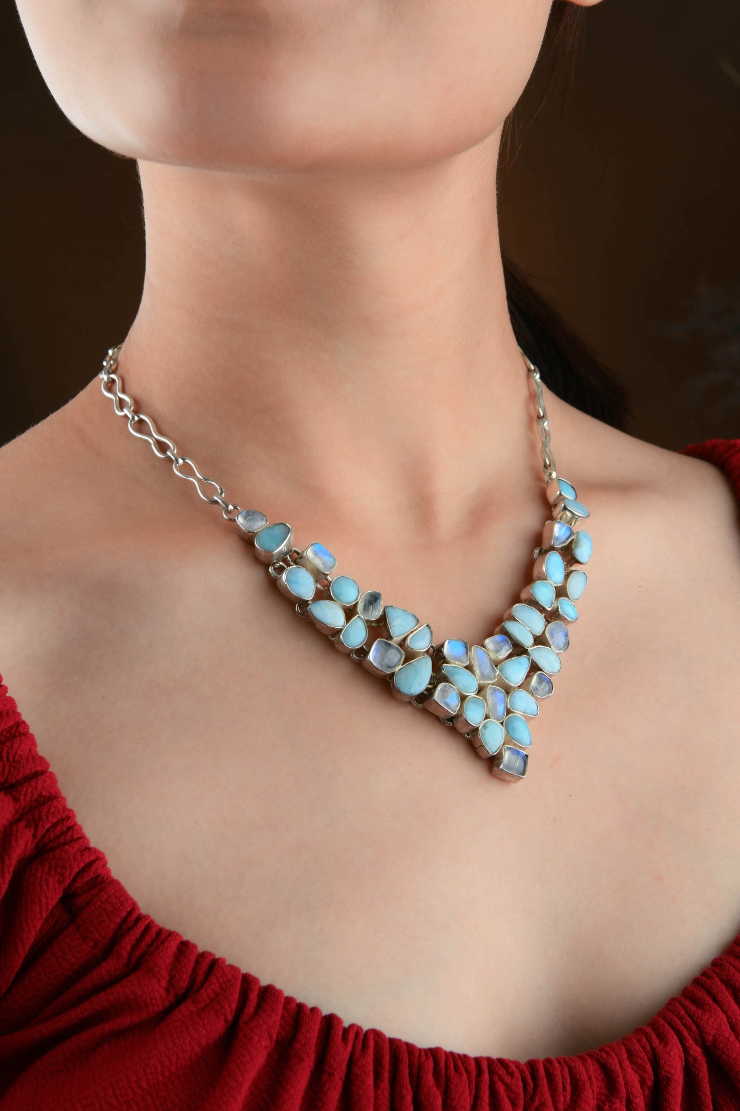Silver Larimar Statement Necklace