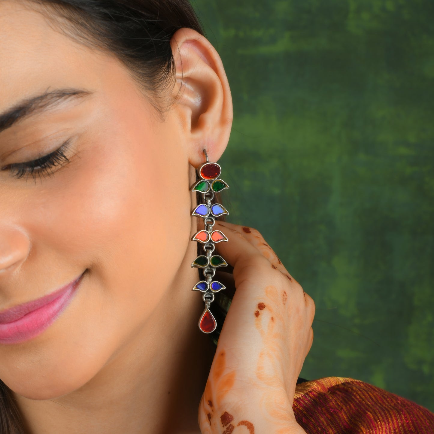 Madhu Chandrika Morpankh Silver Mirror Earrings