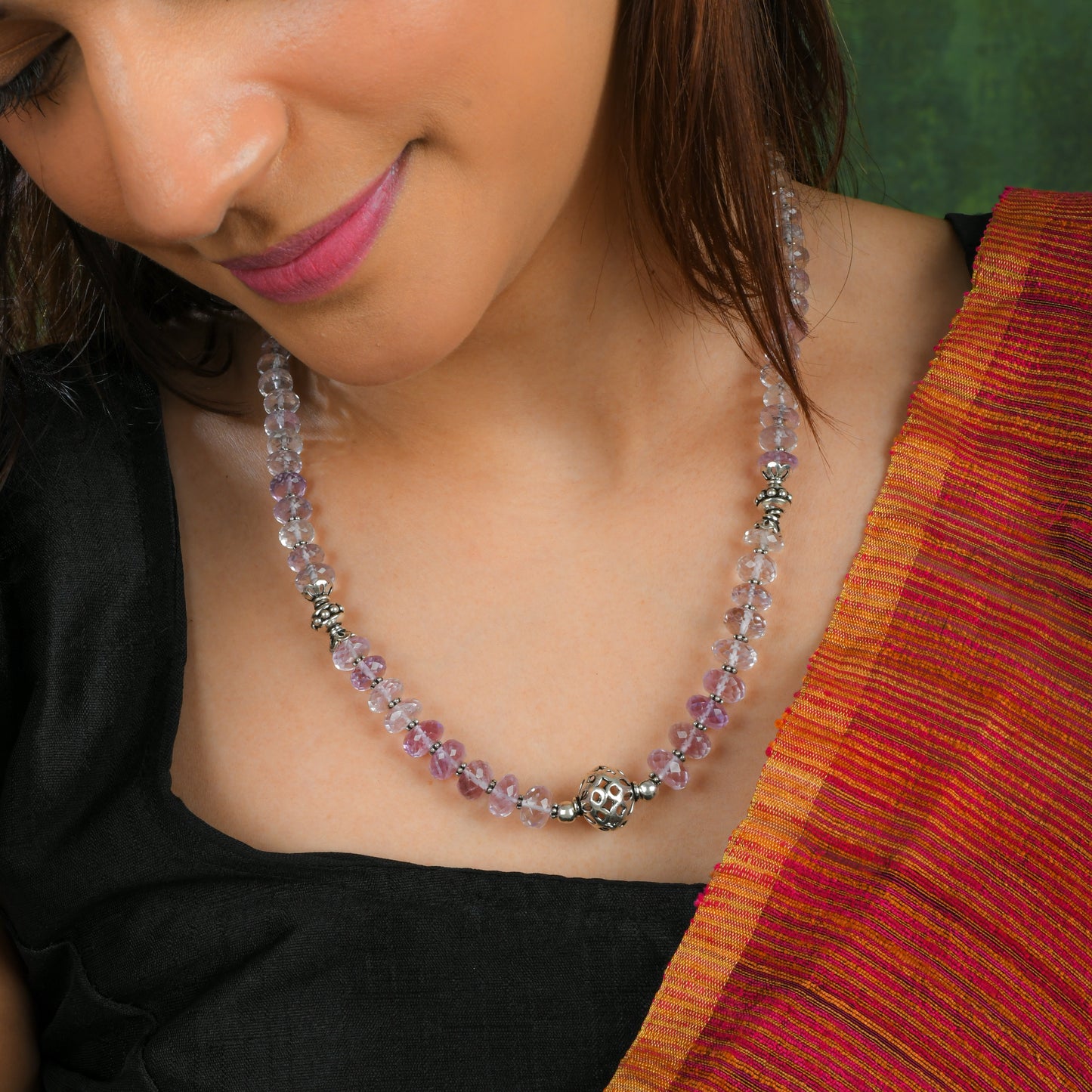 Faceted Amethyst Silver necklace With Filigree earrings