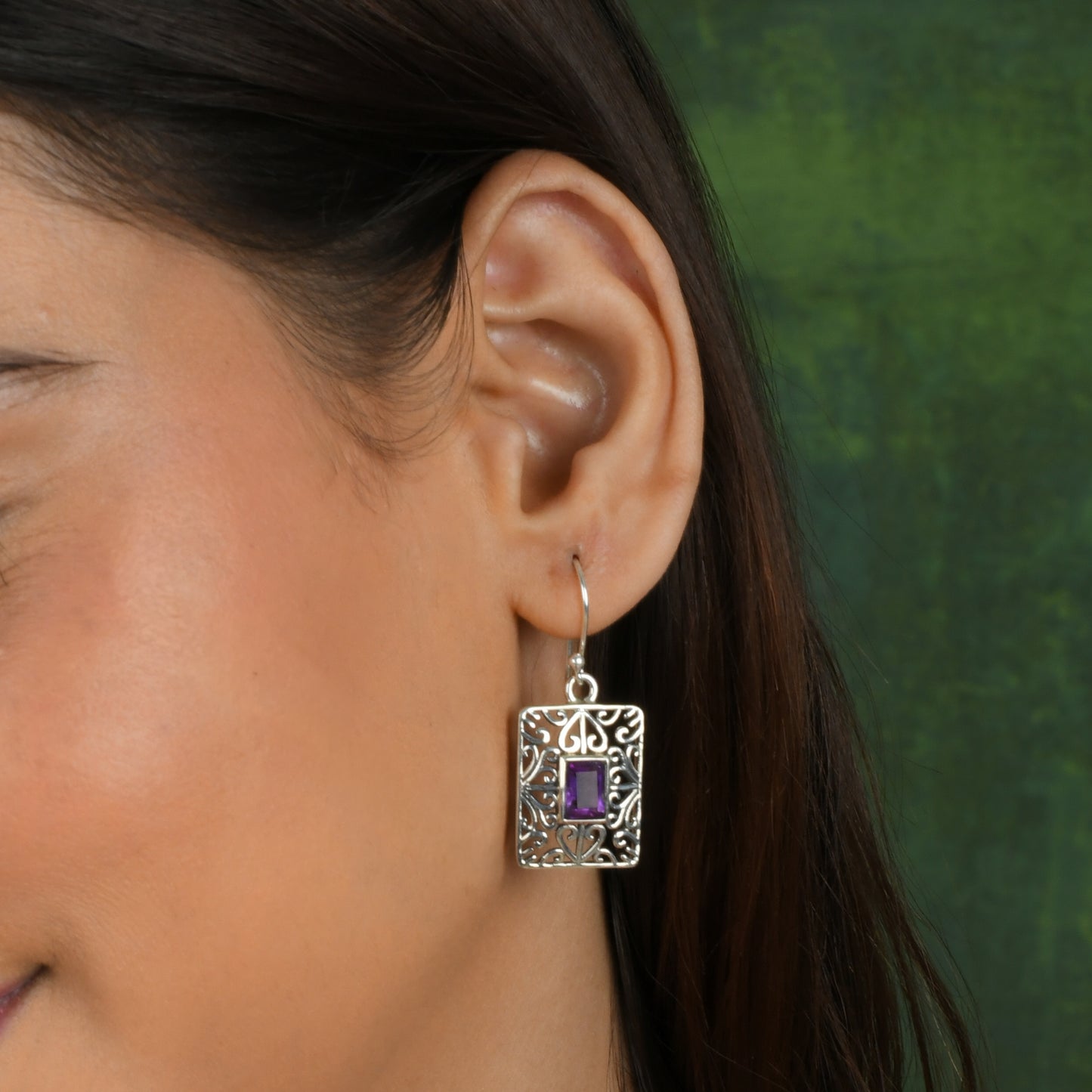 Faceted Amethyst Silver necklace With Filigree earrings