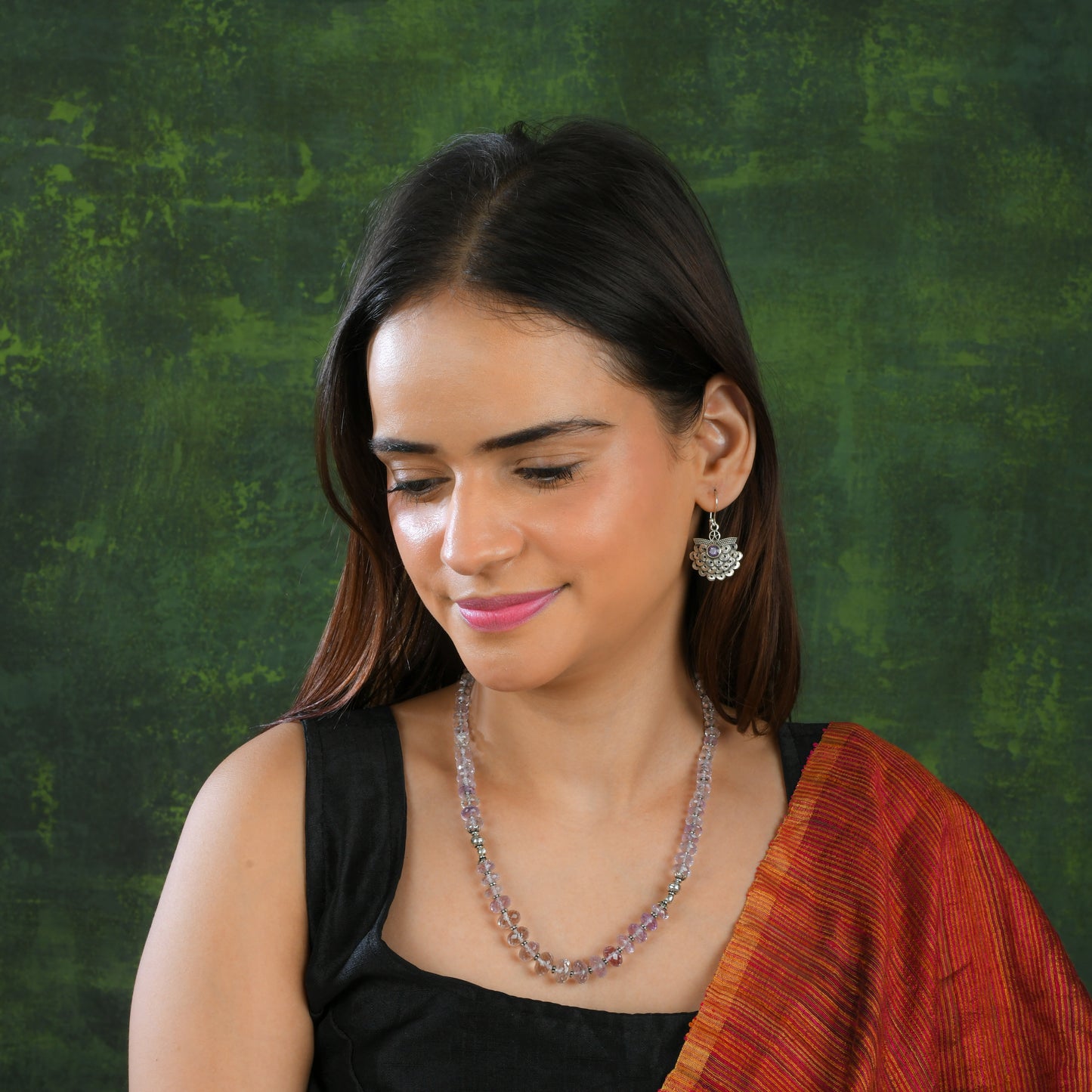 Faceted Amethyst Necklace With Filigree Earrings