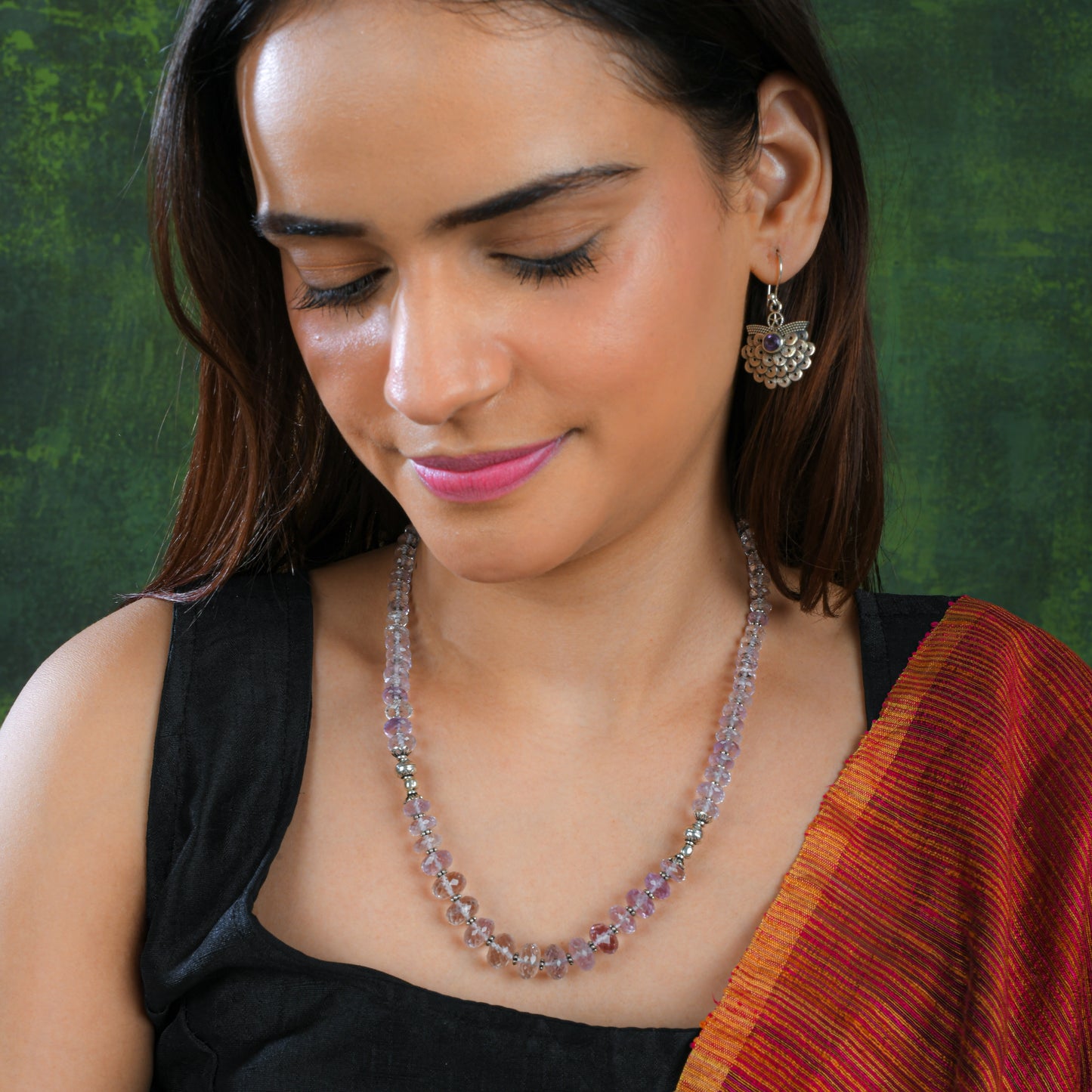 Faceted Amethyst Necklace With Filigree Earrings