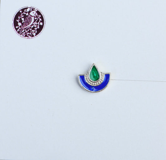 Green Drop In The Ocean Silver Nose Pin
