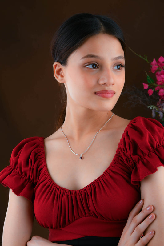 Garnet Pendant in silver Chain