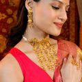 Riwaaj Gold Cascading Choker Necklace Set with Earrings– Gold Plated Bridal Choker with Pearl Drops