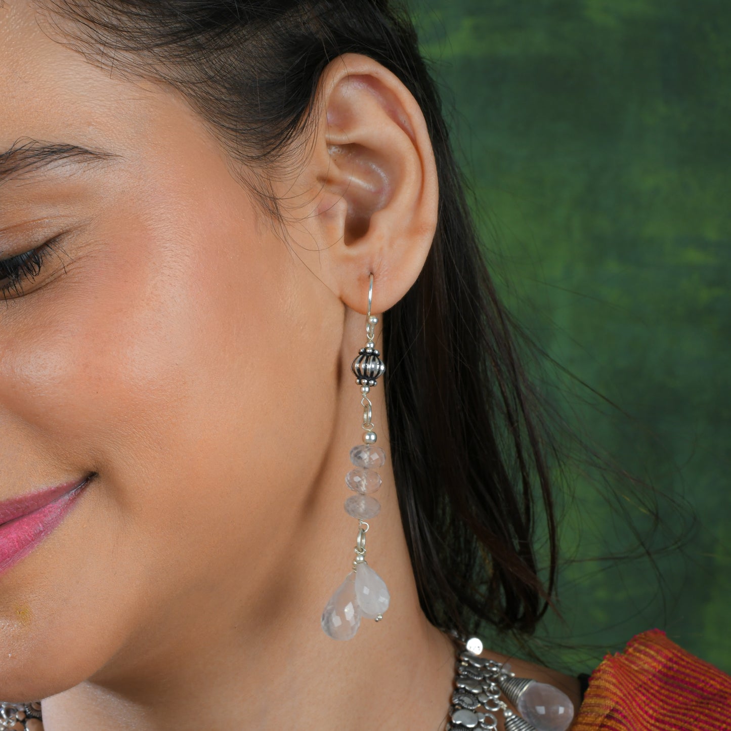 Roseate Rose Quartz Drops Necklace Set