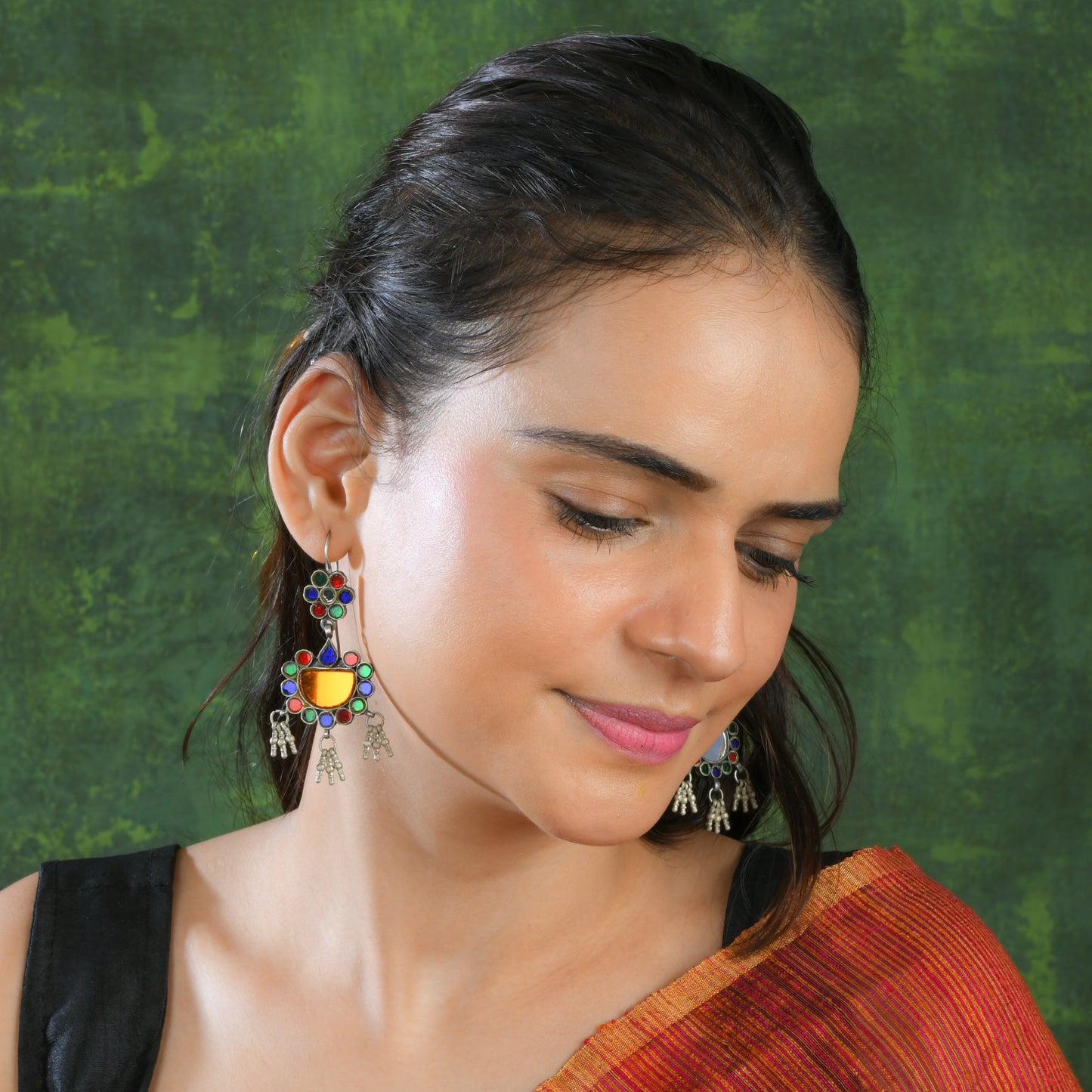 Madhu Chandrika Morni Silver Mirror Earrings