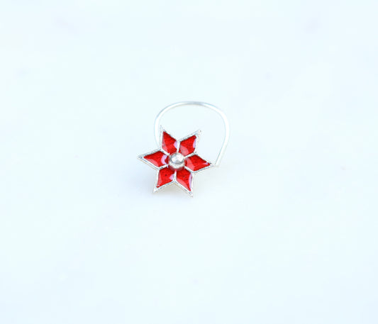 Red Star Silver Enamel Nose Pin