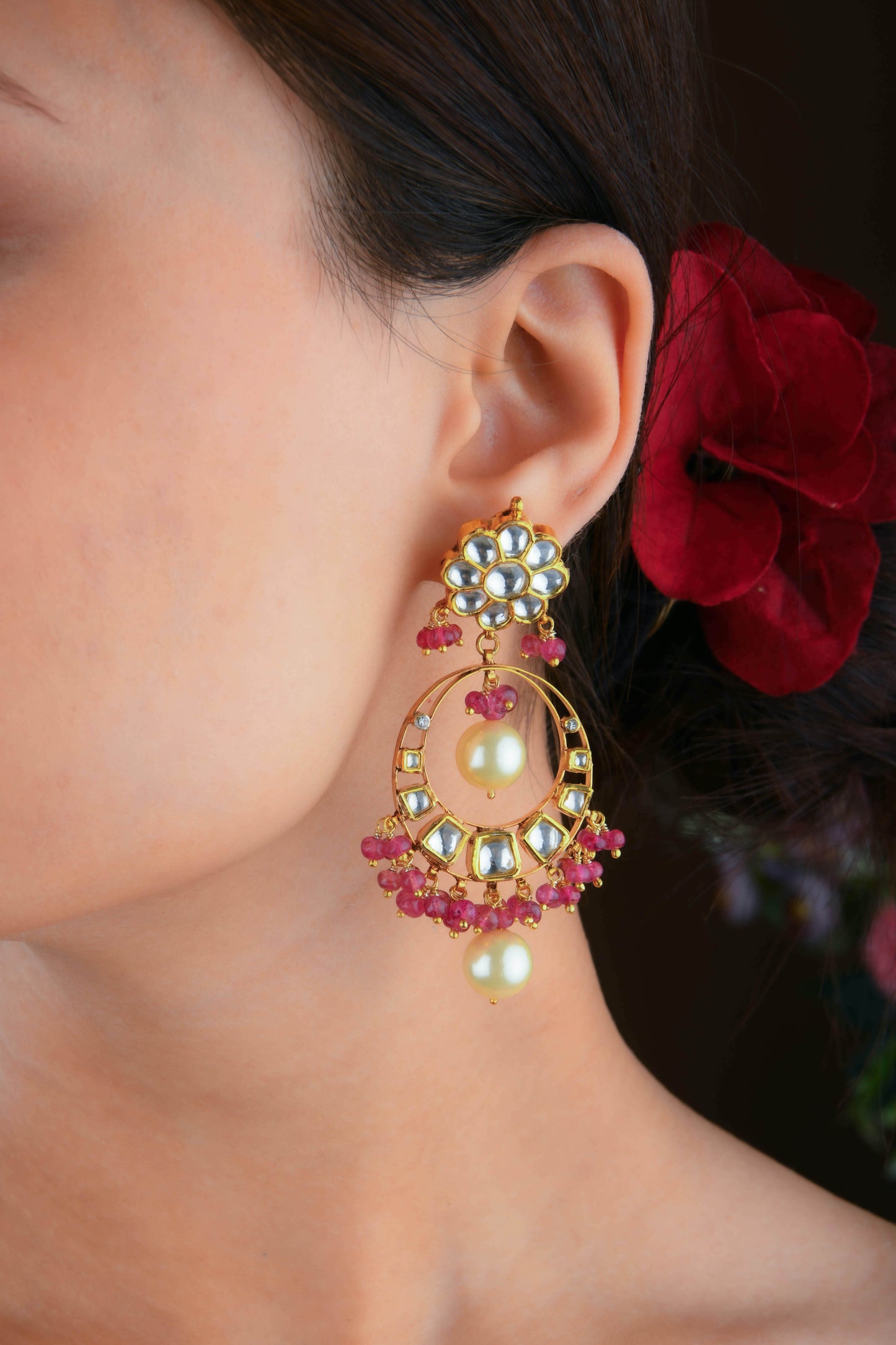 Antique Kundan Chand Bali Earrings