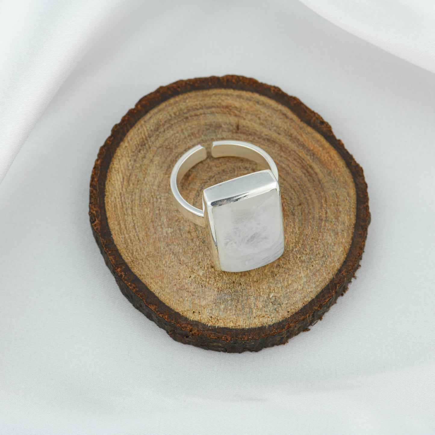 Moonstone Rectangle Silver Ring