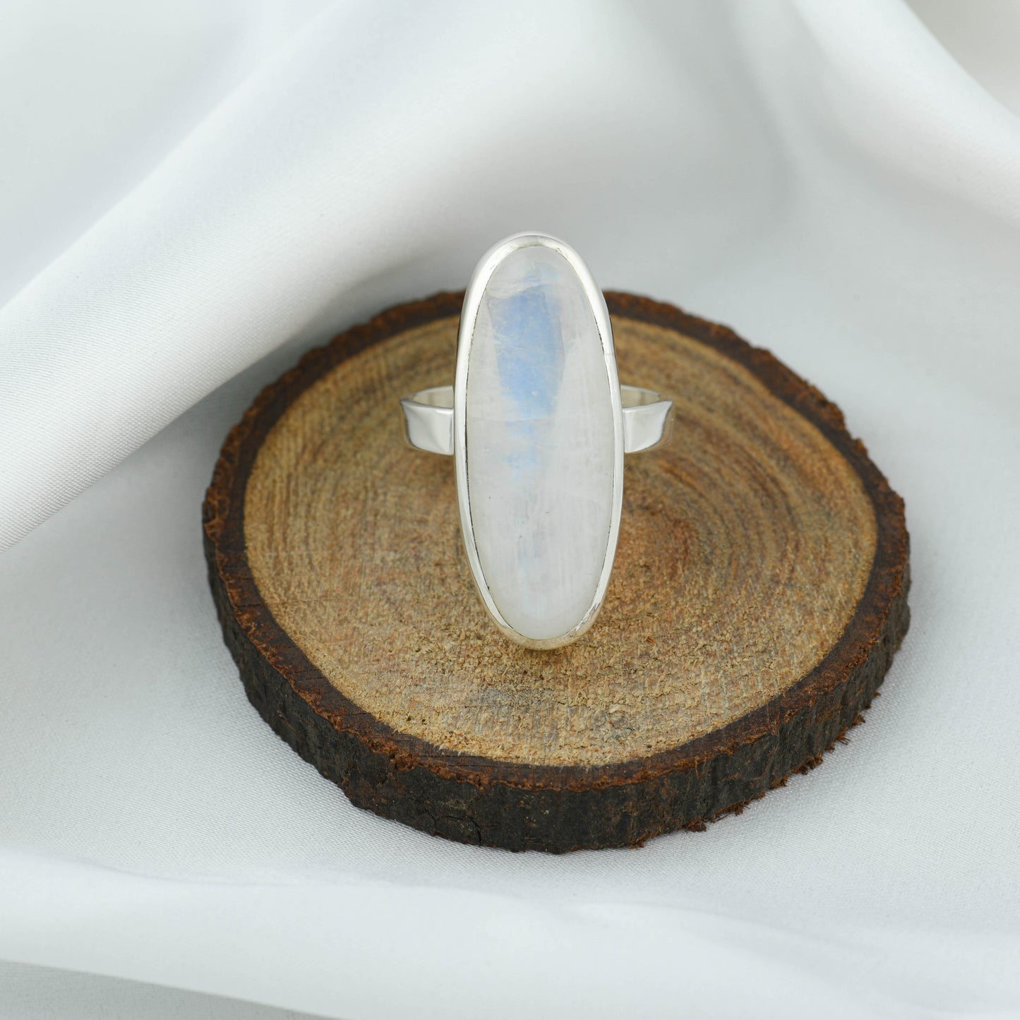 Oblong Moonstone Silver Ring