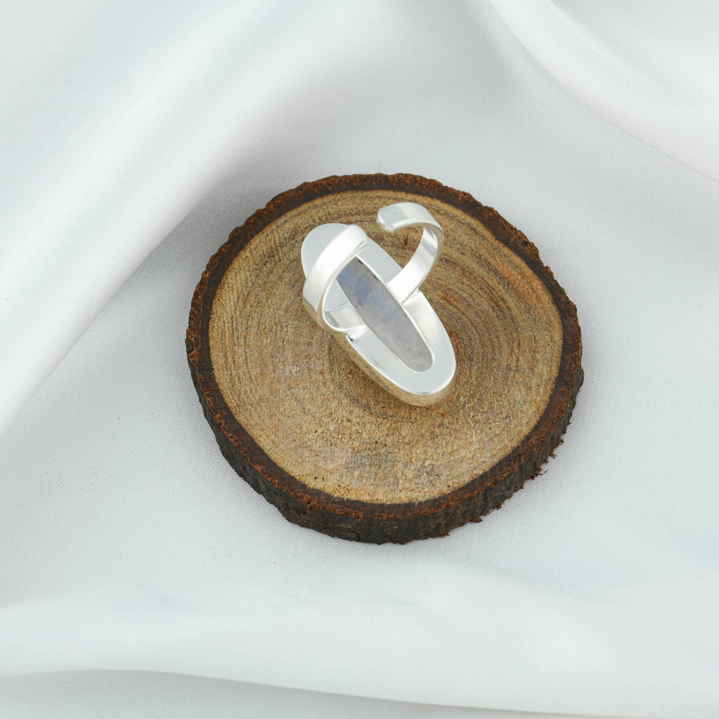 Oblong Moonstone Silver Ring