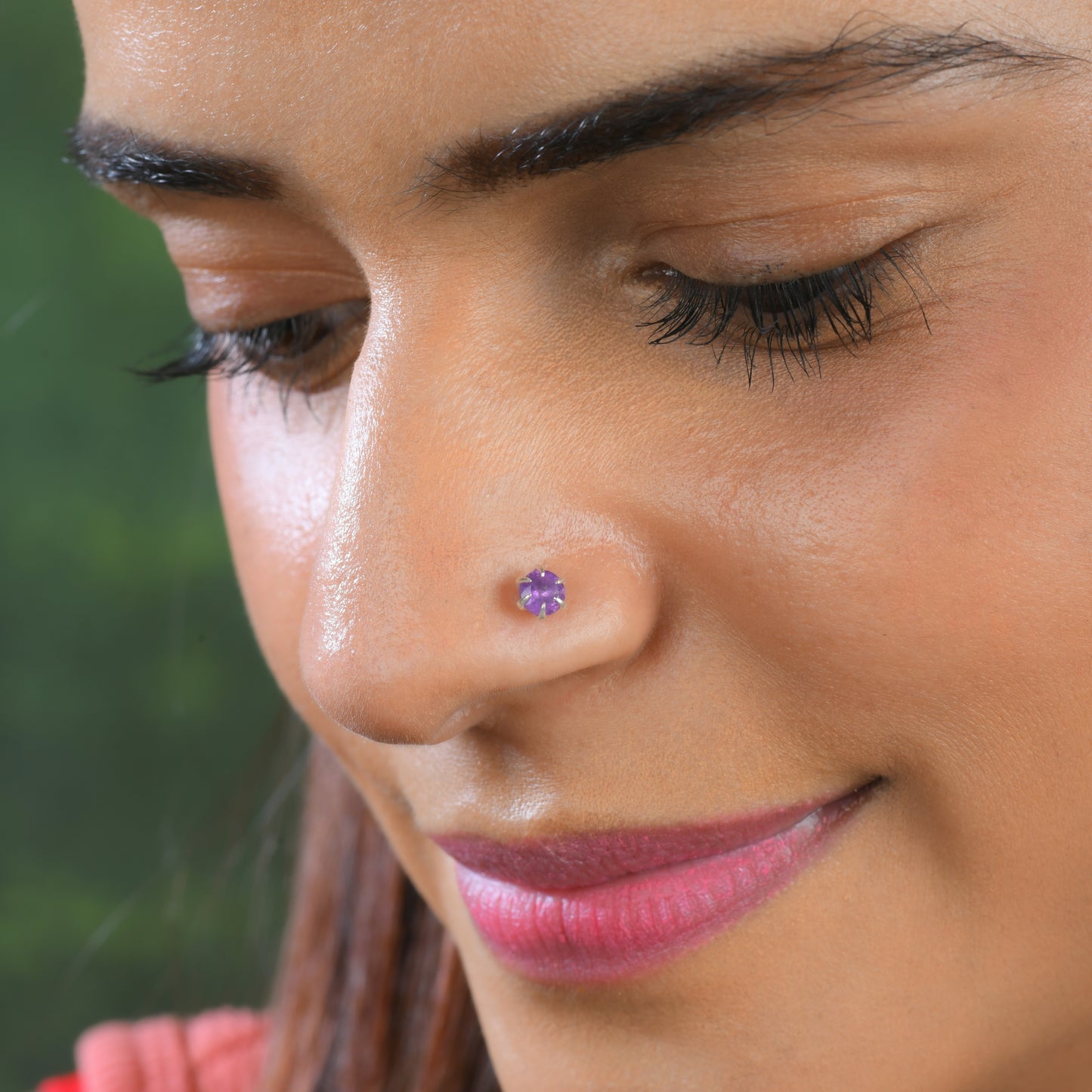 Natural Amethyst Silver Nose pin