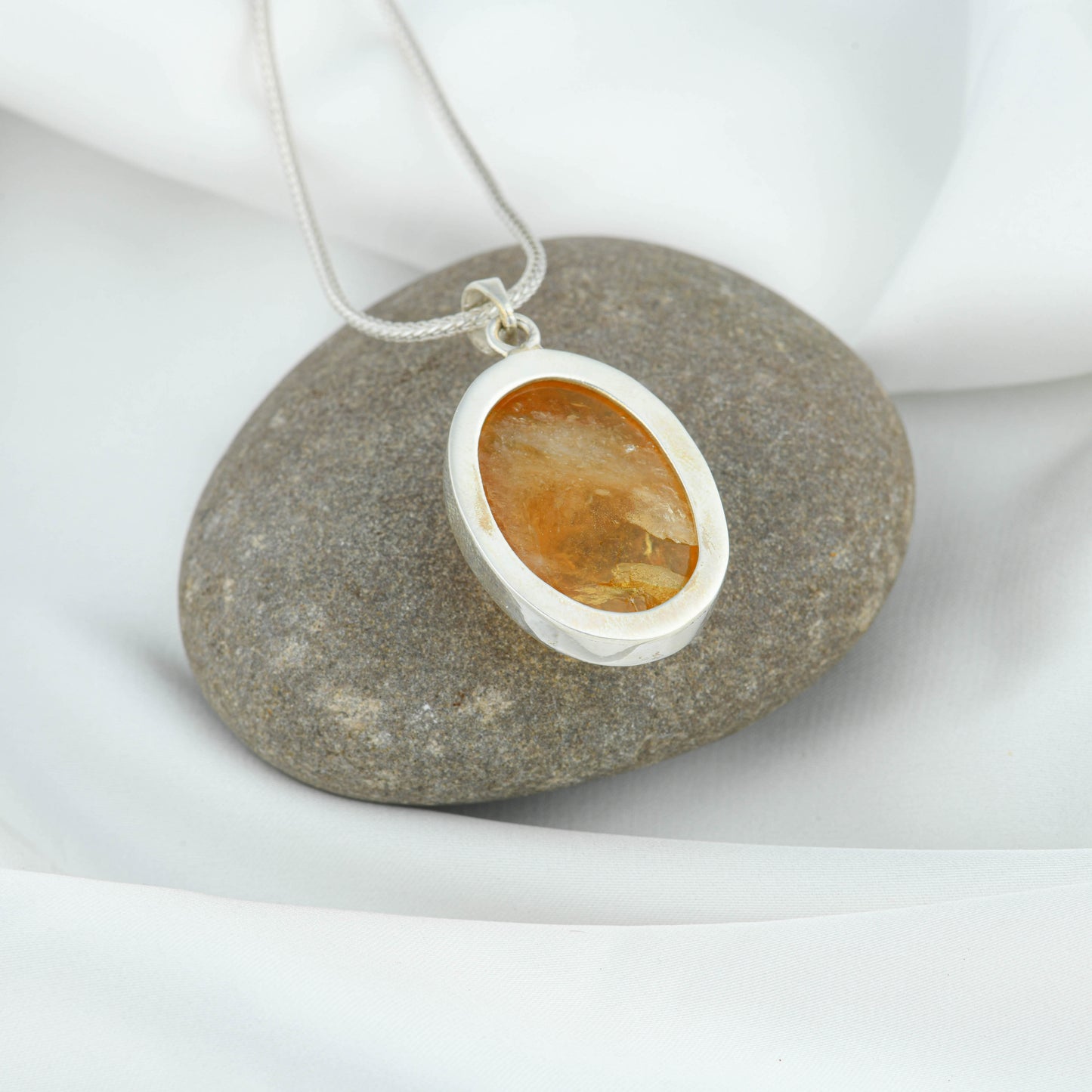 Natural Citrine Oval Silver Pendant