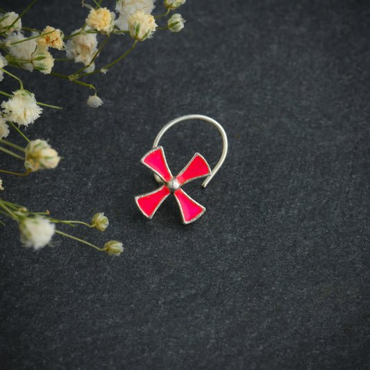 Pin Wheel Pink Silver Nose Pin