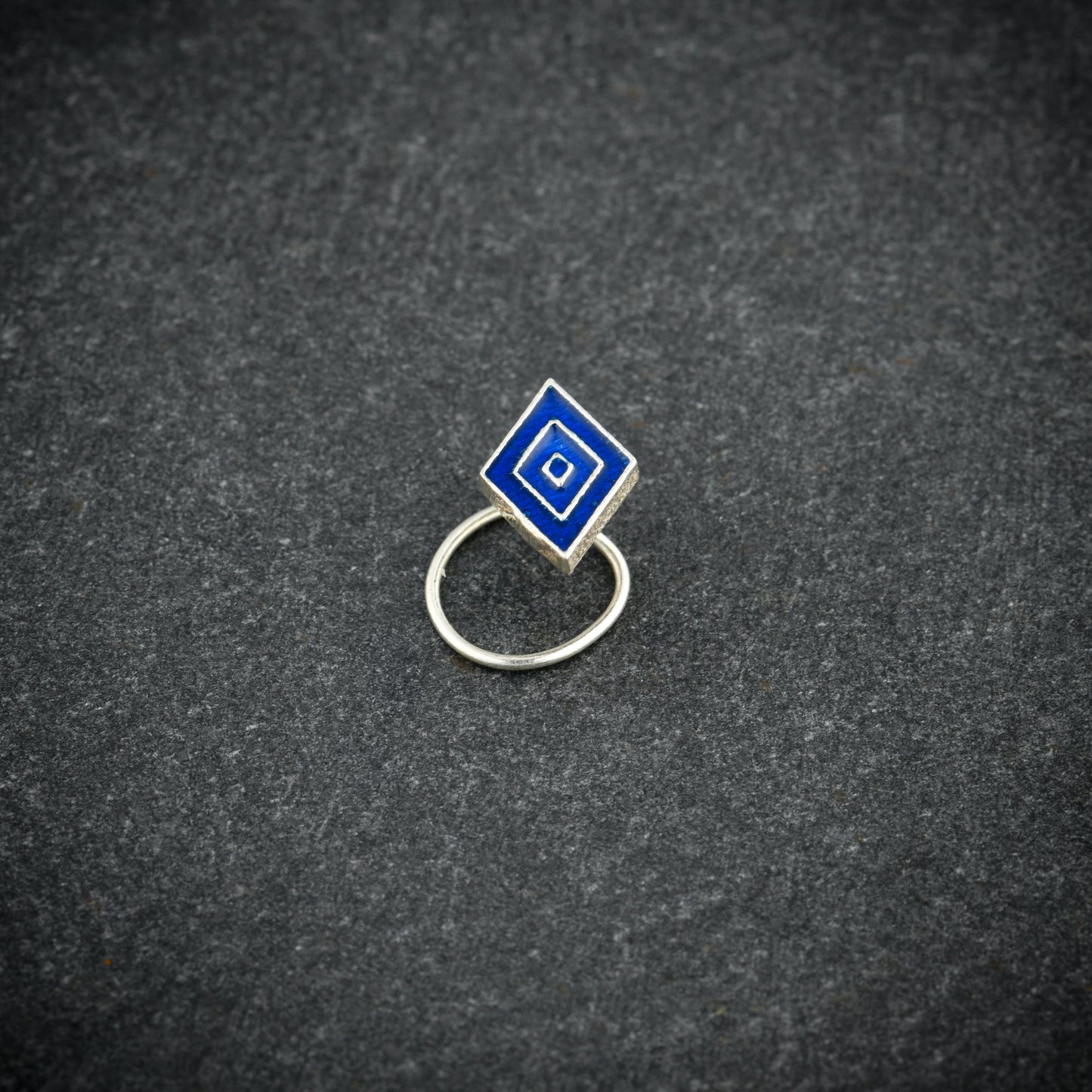 Blue Diamond Shaped Silver Nose Pin
