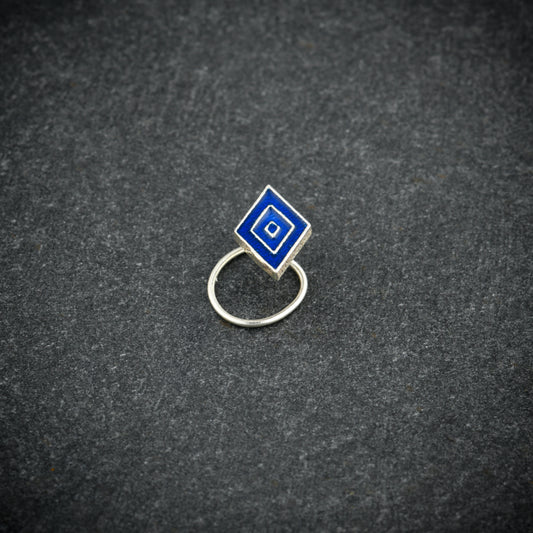 Blue Diamond Shaped Silver Nose Pin