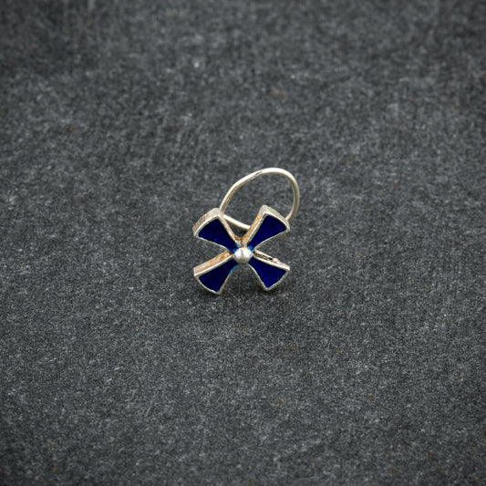 Pin Wheel Navy Silver Nose Pin