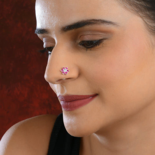 Ruby Star Silver Nose Pin