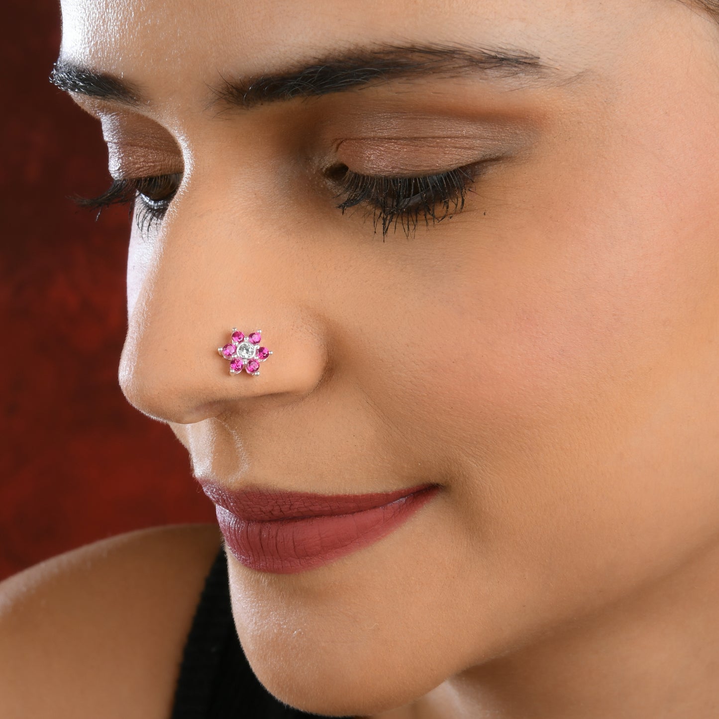 Ruby Star Silver Nose Pin