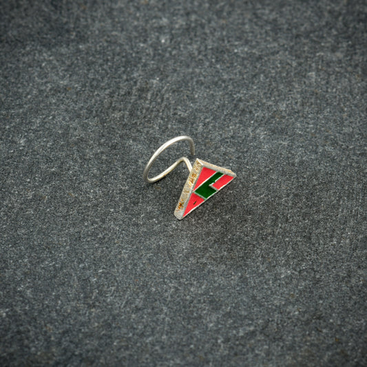 Trikone Enamel Silver Nose Pin( Wire Type)