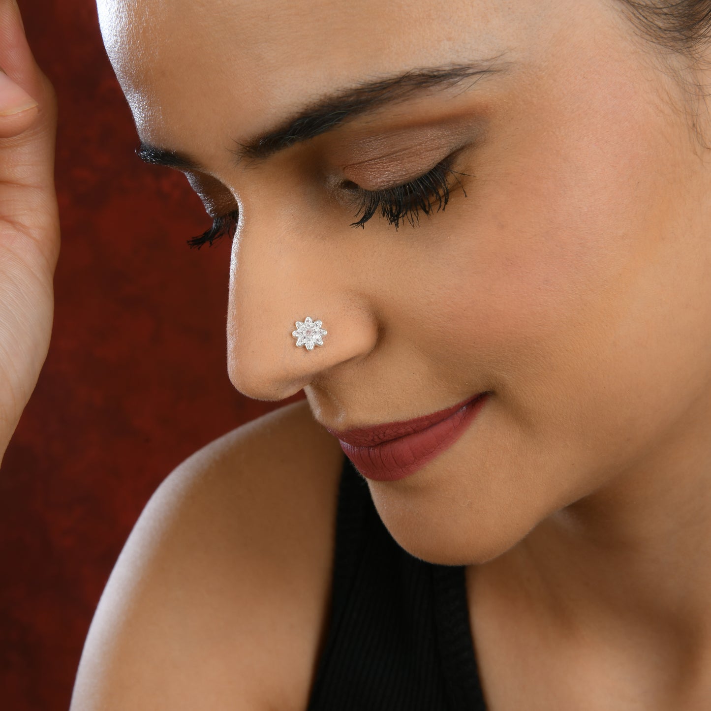 Peach Star CZ Silver Nose Pin