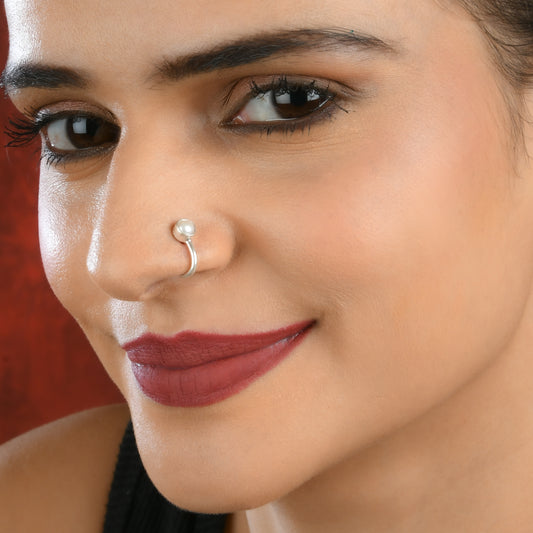 Pearl Silver Clip On Nose Pin