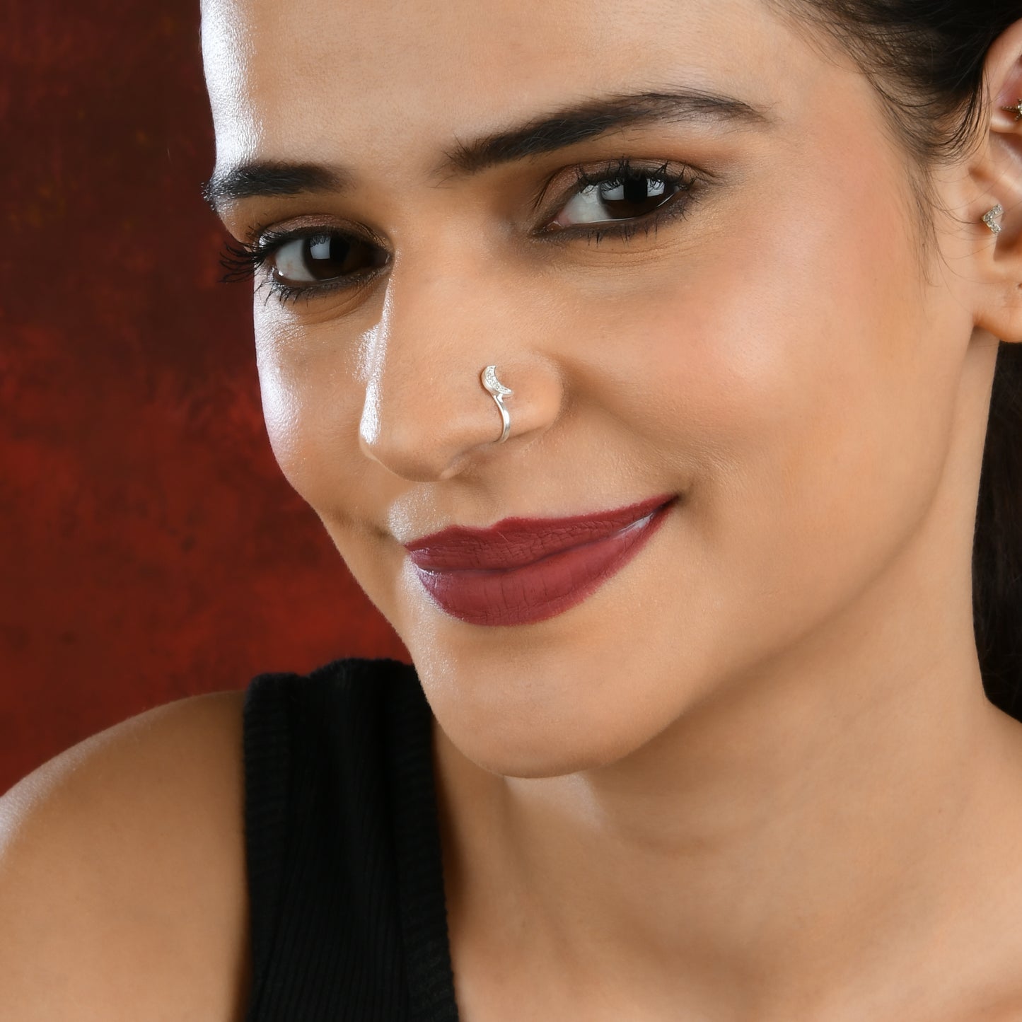 Silver Crescent Moon Clip On Nose Pin