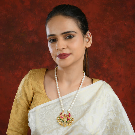 Peacock Pearl Gold Plated Silver Kundan Necklace