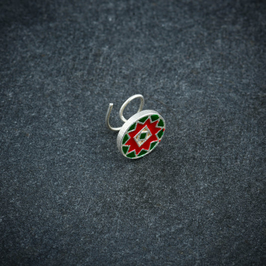 Starry Red Mandala Silver Nose Pin
