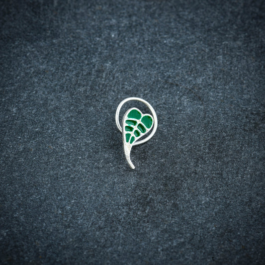 Bodhi Green Leaf Silver Nose Pin