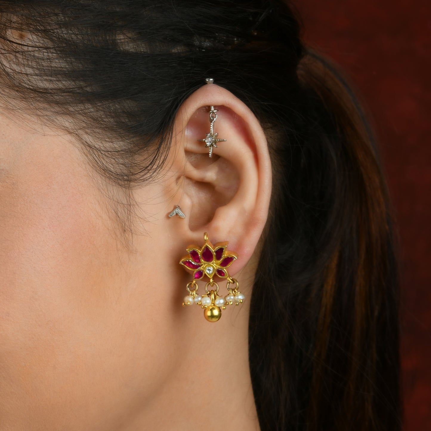Peacock Pearl Gold Plated  Silver Kundan set